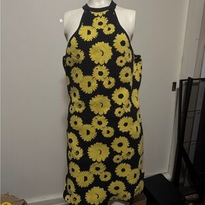Urban Outfitters Black and Yellow Floral Midi Dress